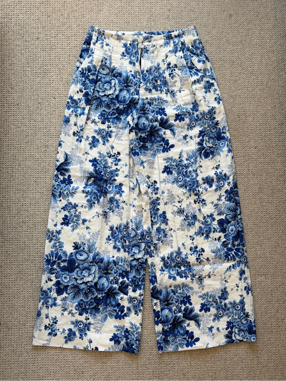 Maeve Anthropologie Blue Floral Wide Leg Pants Petitie 6P